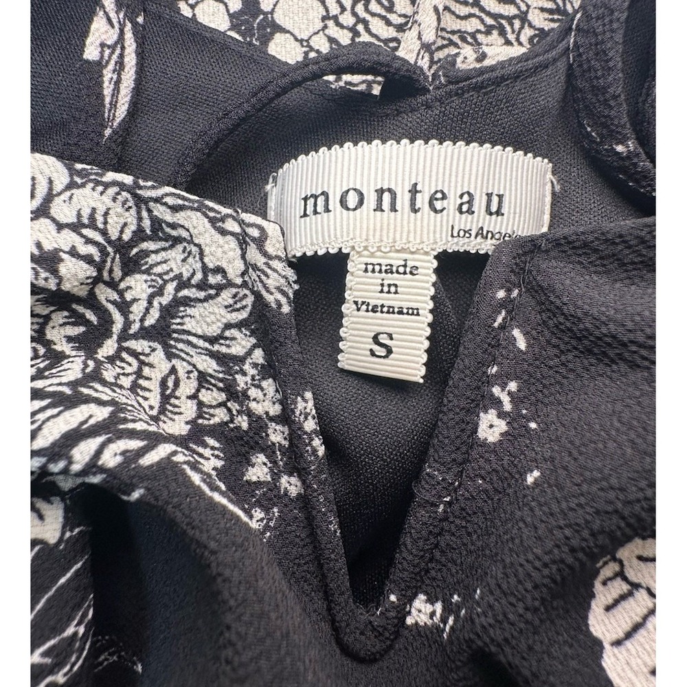 Monteau Maxi Dress Women Small Black Flower Print Side Slit Elastic Waist Straps - Picture 4 of 13